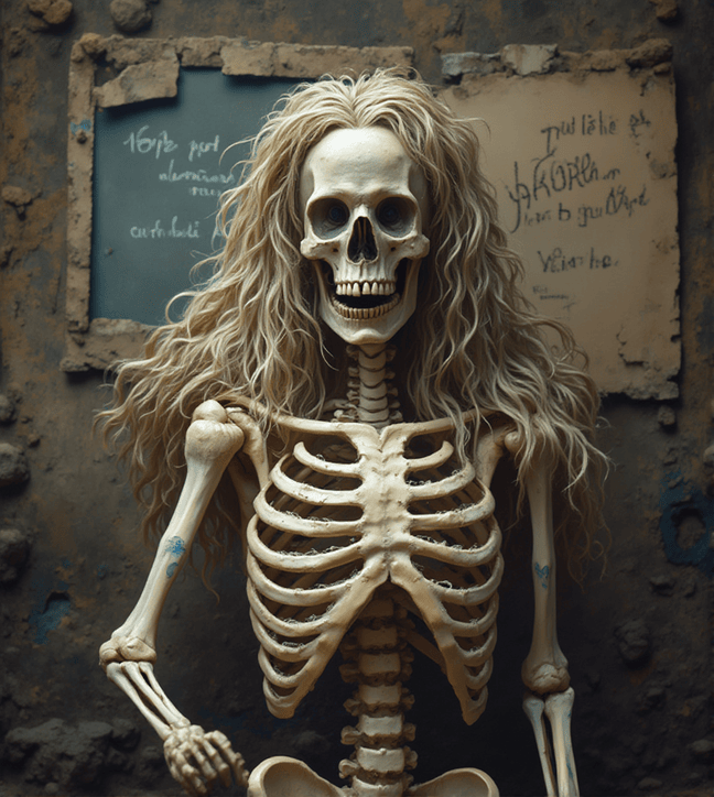 "A skeleton holding a signboard that reads 'Waiting for visitors be like', representing the frustration of waiting for website visitors. Humorous depiction of slow website traffic."